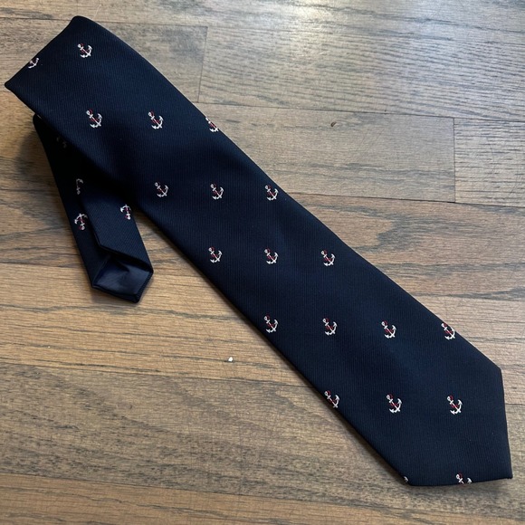Commodore Uniform Co. Navy Blue Necktie Anchor Nautical Theme Menswear